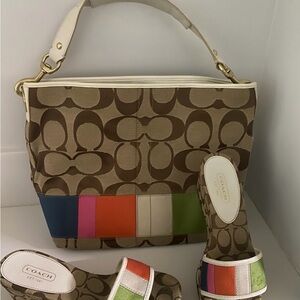 Coach Brown Multicolor Stripe Shoulder Bag EUC